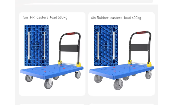 High Load Warehouse Transport Trolley 600kg  500KG Capacity Foldable Four Wheel Platform Customizable OEM Support