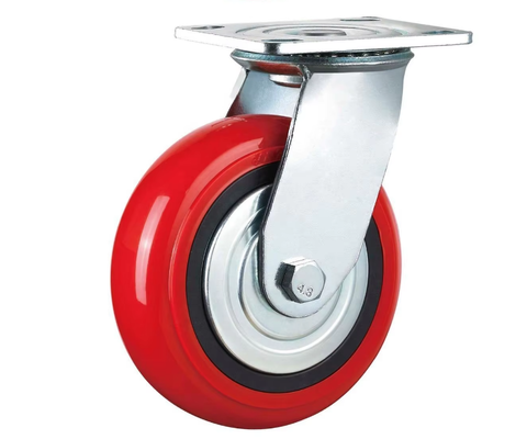 Industrial Red Pu Wheels Iron and PP Core Polyurethane Caster 4/5/6/8 Inch Industrial Casters
