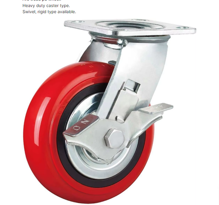 Industrial Red Pu Wheels Iron and PP Core Polyurethane Caster 4/5/6/8 Inch Industrial Casters