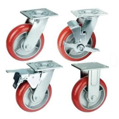 Industrial Red Pu Wheels Iron and PP Core Polyurethane Caster 4/5/6/8 Inch Industrial Casters