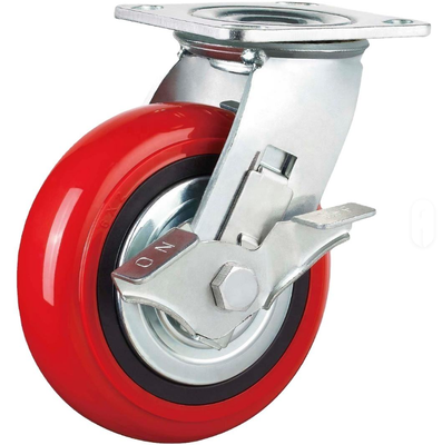 Industrial Red Pu Wheels Iron and PP Core Polyurethane Caster 4/5/6/8 Inch Industrial Casters