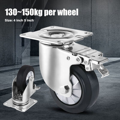 High Quality Industry Thermoplastic Rubber and Steel Caster Wheel Double Ball Bearing Swivel with Brake Mid Heavy Duty 5inch