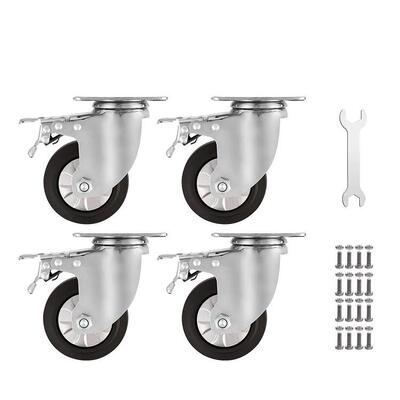 High Quality Industry Thermoplastic Rubber and Steel Caster Wheel Double Ball Bearing Swivel with Brake Mid Heavy Duty 5inch