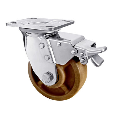 4/5/6/8 Inch Trolley Industrial Wheel Stainless Steel Double Bearing Heavy Duty  Glass Fiber High Temperature Nylon Caster With Brake