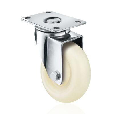 4 Inch PP White Caster Wheels Side Brake Swivel Trolley Wheels With Stainless Steel Plain Bearing