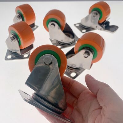 2 Inch Orange PU Industrial Caster Wheel with Double Ball Bearing 50mm Diameter and 150kg Load Capacity
