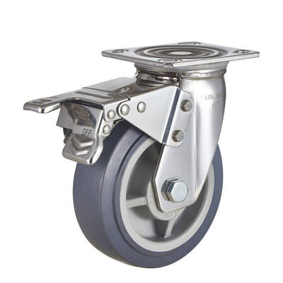 औद्योगिक हेवी ड्यूटी ट्रॉली कास्टर व्हील - 304 स्टेनलेस स्टील ब्रैकेट के साथ टीपीआर व्हील