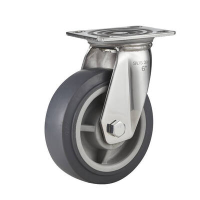 औद्योगिक हेवी ड्यूटी ट्रॉली कास्टर व्हील - 304 स्टेनलेस स्टील ब्रैकेट के साथ टीपीआर व्हील