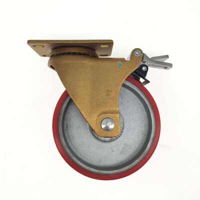 125 mm Industrial Universal Swivel Caster Wheels – Cast Iron Core PU with Gold Zinc-Plated Bracket