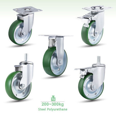4 / 5 / 6 Inch Heavy Duty Steel Core Green PU Caster Wheels