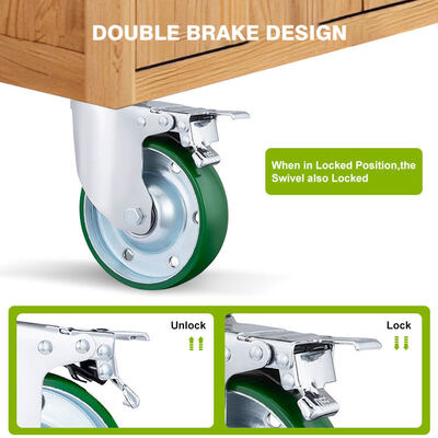 4 / 5 / 6 Inch Heavy Duty Steel Core Green PU Caster Wheels