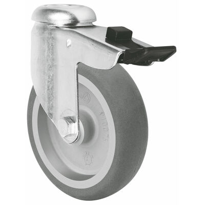 Grey Silent TPR Caster Wheels with Top Plate Mount and Locking Mechanism for Supermarket Trolleys