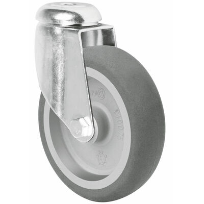 Grey Silent TPR Caster Wheels with Top Plate Mount and Locking Mechanism for Supermarket Trolleys