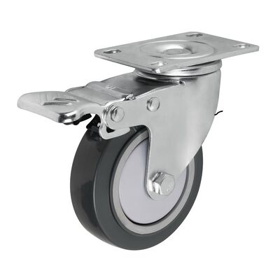 3 / 4 / 5 Inch Grey Swivel PU Caster Wheel Top Plate Medium Duty Logistics & Warehouse Trolley Casters
