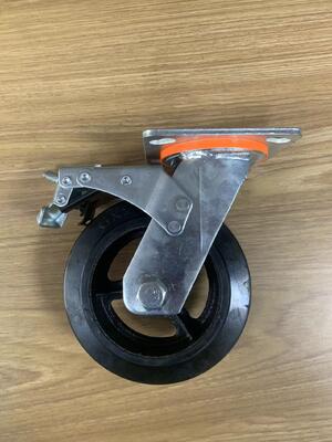 Roda de rodízio giratória de borracha com núcleo de ferro fundido de 4 polegadas para serviço pesado com placa superior e freio