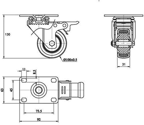 4-calowe, obrotowe, czerwone kółka z PU z hamulcem – obciążenie 300 funtów, odporne na zużycie, poliuretanowe kółka do mebli warsztatowych