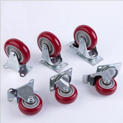 4-calowe, obrotowe, czerwone kółka z PU z hamulcem – obciążenie 300 funtów, odporne na zużycie, poliuretanowe kółka do mebli warsztatowych