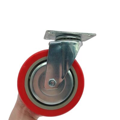 Medium Duty 3 / 4 / 5 Inch Red PVC Universal Caster Wheels with Single Ball Bearing
