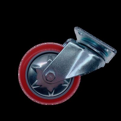Roulette ronde rouge en PU de style coréen - Roulette pivotante d'épaisseur de plaque de 3,5 mm avec roulement rotatif, capacité de charge de 130 kg