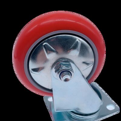 Roulette ronde rouge en PU de style coréen - Roulette pivotante d'épaisseur de plaque de 3,5 mm avec roulement rotatif, capacité de charge de 130 kg