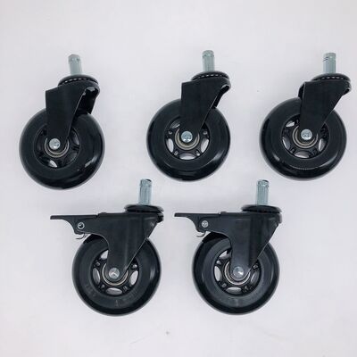 Roulettes de chaise de bureau en PU noir transparent de 3 pouces 75 mm - roulettes de protection du sol silencieuses à fonctionnement fluide