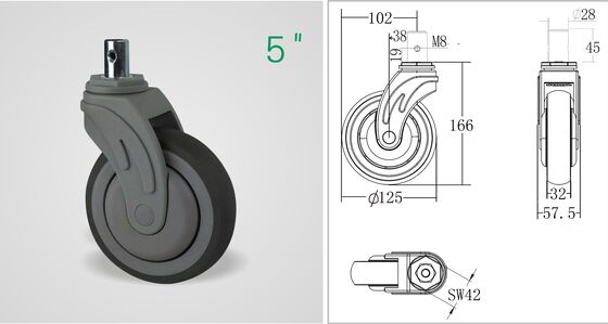 Threaded Stem TPR Medical Caster Wheel – Waterproof Anti-Rust Nylon Hospital Equipment Caster