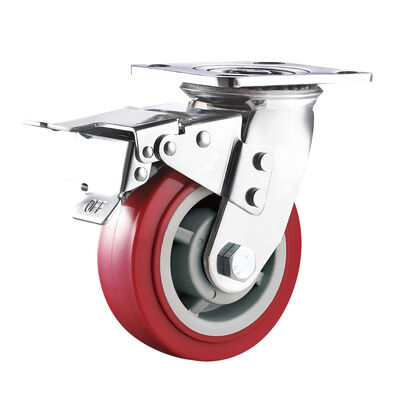 5" Heavy duty Double Ball Bearing Red PU caster wheel 280kg Load Capacity castor wheel