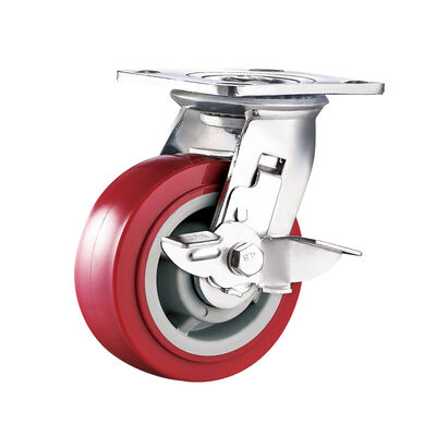 5" Heavy duty Double Ball Bearing Red PU caster wheel 280kg Load Capacity castor wheel