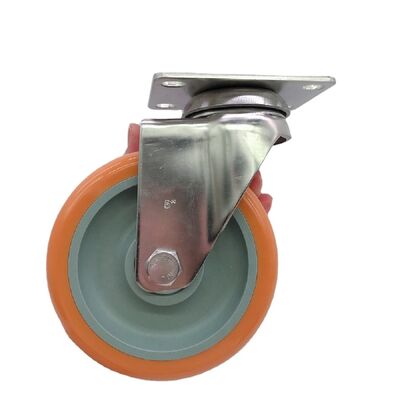 75 100 125mm Stainless Steel 304 Medium Duty Orange PU Polyurethane Caster Wheel with Delrin Bearings