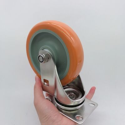75 100 125mm Stainless Steel 304 Medium Duty Orange PU Polyurethane Caster Wheel with Delrin Bearings