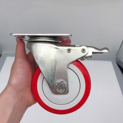 Stainless Steel Workmanship Red 100mm 4 Inch Ball Bearing PU Polyurethane Rust-proof Caster Wheel for Food Service