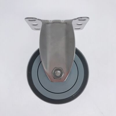 NEW Stainless Steel Workmanship 4 Inch 100mm Fixed Grey Thermoplastic Rubber TPR Noiseless Caster Rubber Wheel