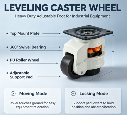 Leveling Adjustable Caster Wheel Heavy Duty 50kg Load Capacity Retractable Swivel Casters for Industrial Machine Cabinet