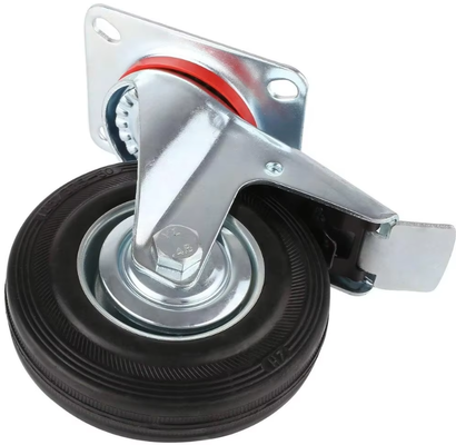 3 3.5 4 5 6 8 Inch Zinc Plated Black Solid Rubber Oil Proof Wheel Castor Rigid Swivel Locking Brake Trolley Cart Garbage Casters