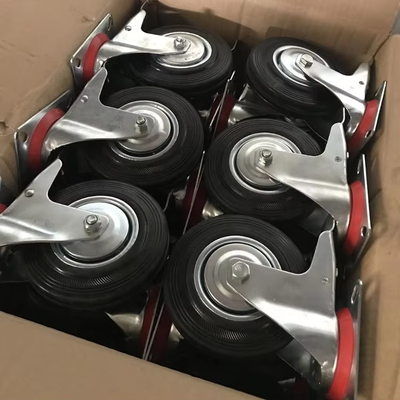 3 3.5 4 5 6 8 Inch Zinc Plated Black Solid Rubber Oil Proof Wheel Castor Rigid Swivel Locking Brake Trolley Cart Garbage Casters