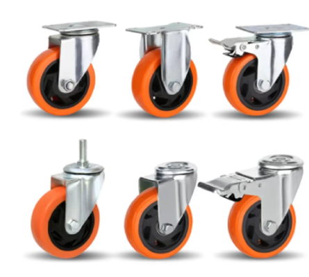 Features a 360-degree 1.5 2 2.5 3 4 5 Inch Heavy Duty Swivel PU Caster Orange Trolley Caster Wheel for Carts or Workbenches