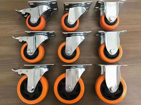 Features a 360-degree 1.5 2 2.5 3 4 5 Inch Heavy Duty Swivel PU Caster Orange Trolley Caster Wheel for Carts or Workbenches