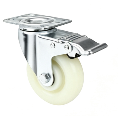 Medium-Duty Whitee PP Castor Wheel Wear Resistant Pulley Trolley Casters With Brake 3 Inch 4 Inch 5 Inch Double Ball Bearing