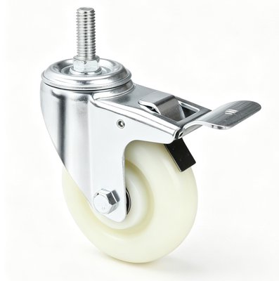Medium-Duty Whitee PP Castor Wheel Wear Resistant Pulley Trolley Casters With Brake 3 Inch 4 Inch 5 Inch Double Ball Bearing