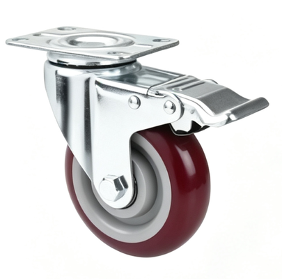 High Quality Red PVC Caster Wheel Double Brake Design 4/5/6 Inch Medium Duty Wheels Casters