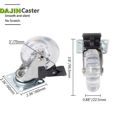 2 Inch 3 Inch 4 Inch 75mm Clear Swivel Brake Wheels Silicone Transparent Cabinet Office Chair Furniture Caster Wheel