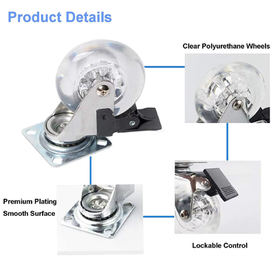 2 Inch 3 Inch 4 Inch 75mm Clear Swivel Brake Wheels Silicone Transparent Cabinet Office Chair Furniture Caster Wheel