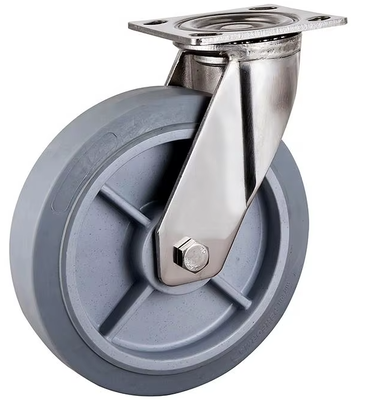 Heavy Duty 6 Inch Stainless Steel Caster TPR Grey Rubber Wear-resistant Silent Industrial Trolley Swivel Locking Castors