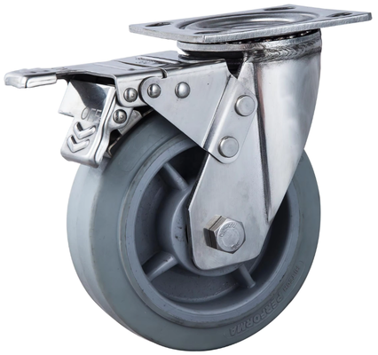 Heavy Duty 6 Inch Stainless Steel Caster TPR Grey Rubber Wear-resistant Silent Industrial Trolley Swivel Locking Castors