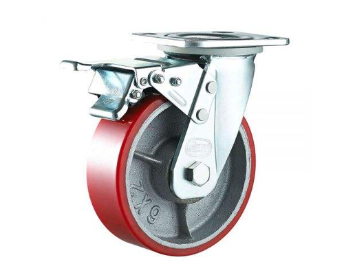 Industrial Trolley 150mm Heavy Duty Cast Iron Core PU Polyurethane 4/5/6/8inch Swivel Caster Wheel with Brake