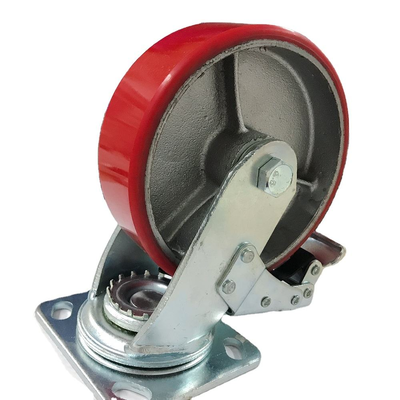 Industrial Trolley 150mm Heavy Duty Cast Iron Core PU Polyurethane 4/5/6/8inch Swivel Caster Wheel with Brake