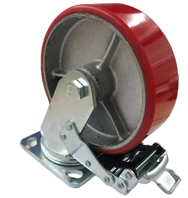 Industrial Trolley 150mm Heavy Duty Cast Iron Core PU Polyurethane 4/5/6/8inch Swivel Caster Wheel with Brake