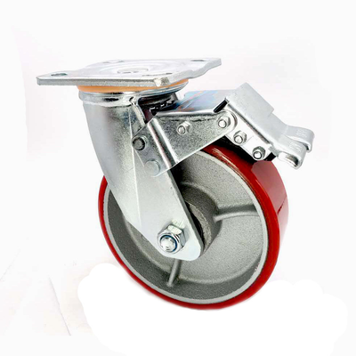 Industrial Trolley 150mm Heavy Duty Cast Iron Core PU Polyurethane 4/5/6/8inch Swivel Caster Wheel with Brake