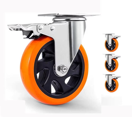 Rueda Giratoria Medium PVC Orange Castor Swivel Trolley Industrial 3 4 5Inch Heavy Duty Workbench Caster Wheels